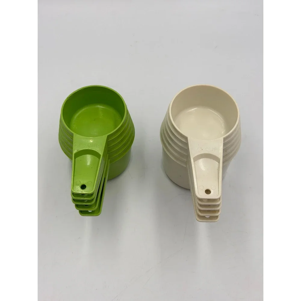 Tupperware Measuring Cups Lot Vintage Green Cream Nesting Plastic Retro Kitchen